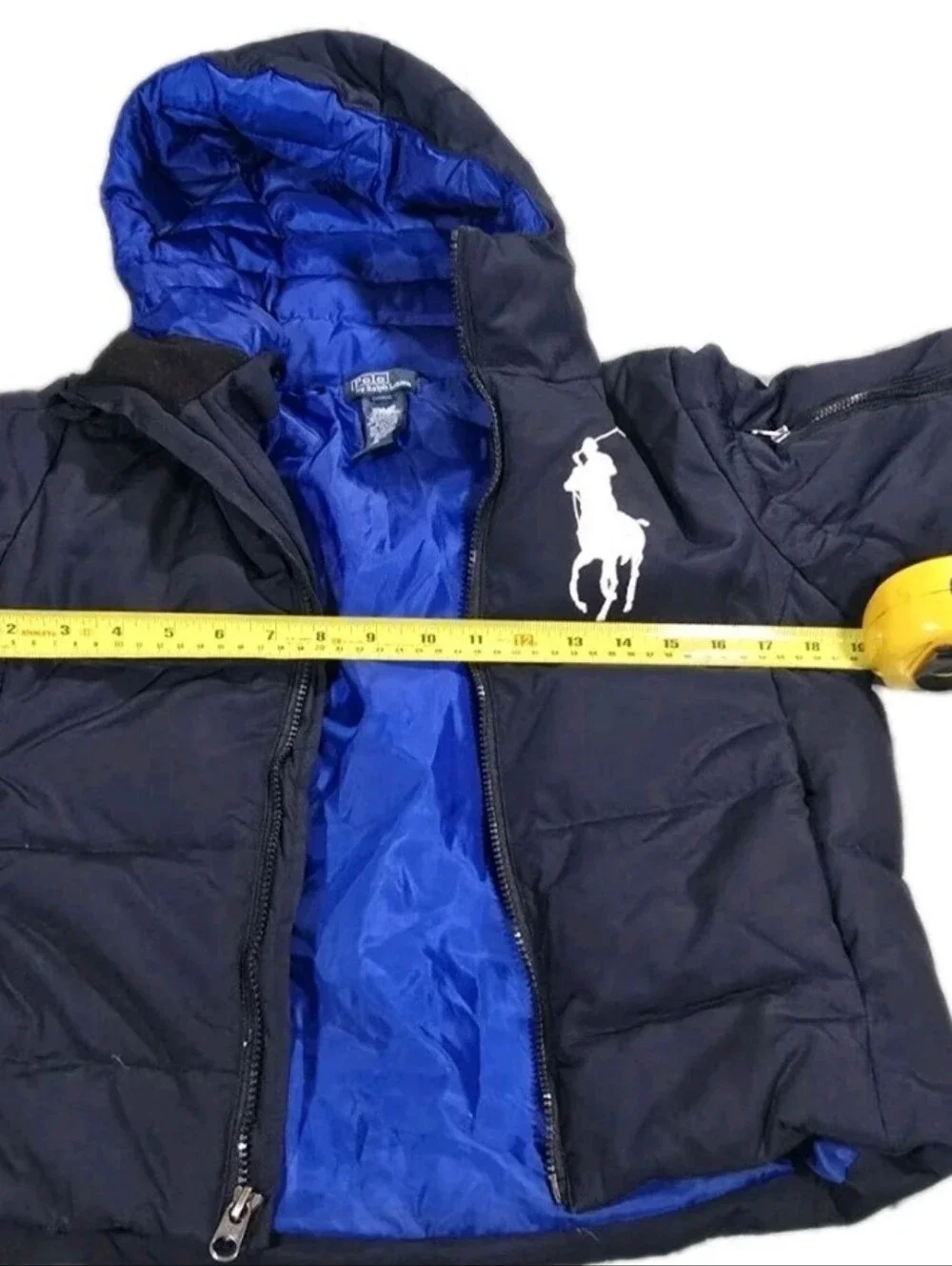 Ralph Lauren Black Jacket with Royal Blue Interior. Boys Puffer Coat Size Small.